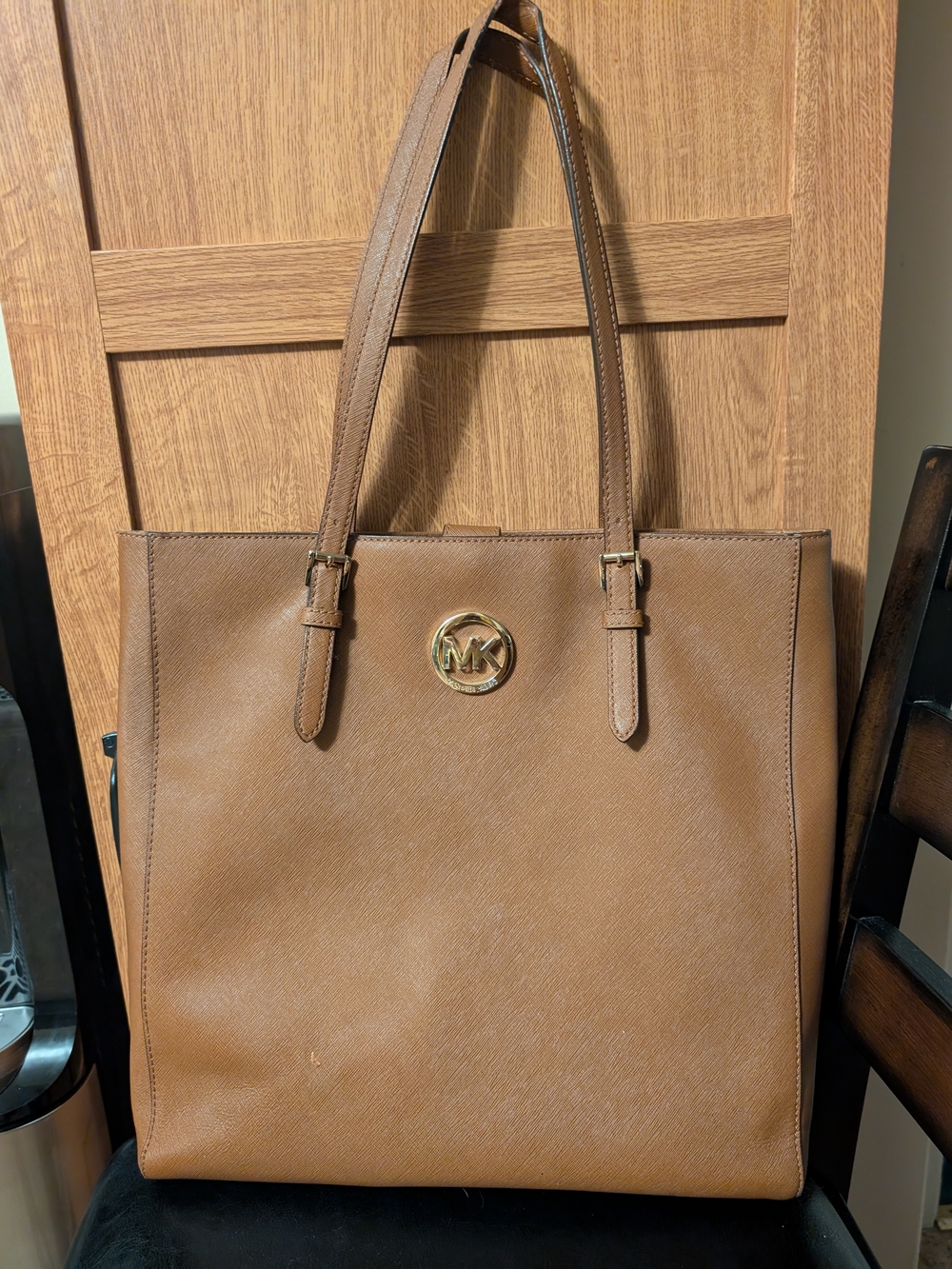 Michael Kors Large Camel Brown Tote Bag Gold Logo Shoulder Bag